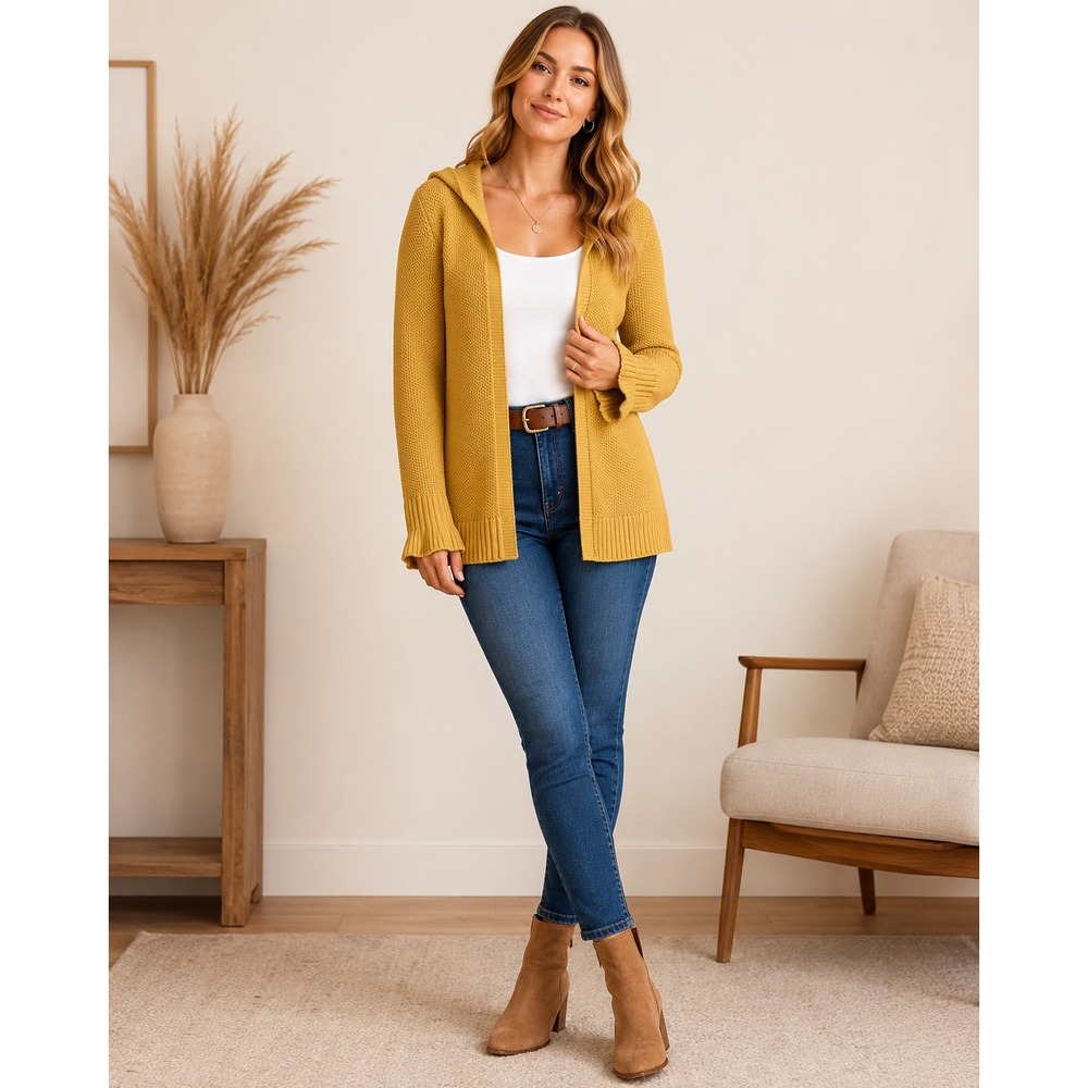Marled Reunited Clothing Womens M Yellow Hooded Cardigan Duster